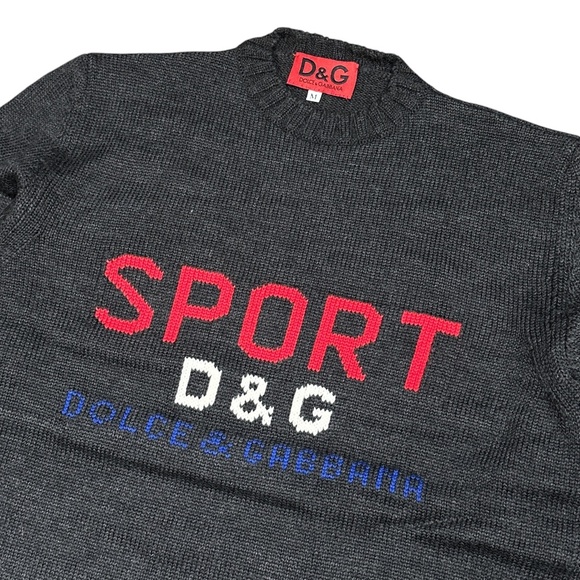 Vintage 90s Dolce & Gabbana D&G Sport Wool Dark Gray Sweater Mens Medium - Picture 3 of 7